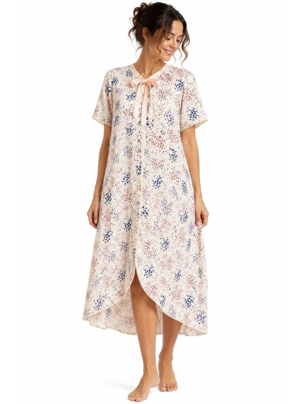 vintage STELLA FAGIN floral house dress robe XL cottagecore romantic heirloom